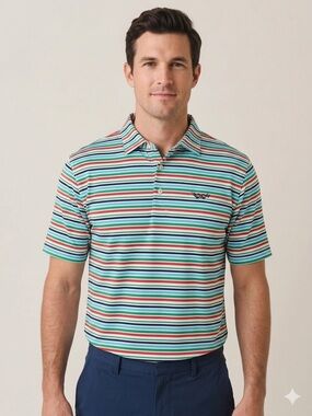 Peter Millar Summer Comfort Performance Polo Men’s Med Multi Striped With Logo